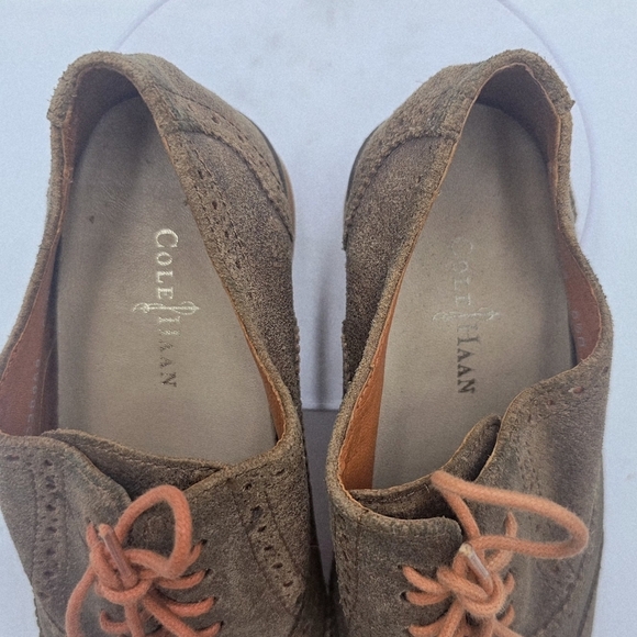 Cole Haan Alisa LunarGrand Wingtip Oxford Brown Suede Orange Sole  Size 6.5 B - Picture 5 of 8
